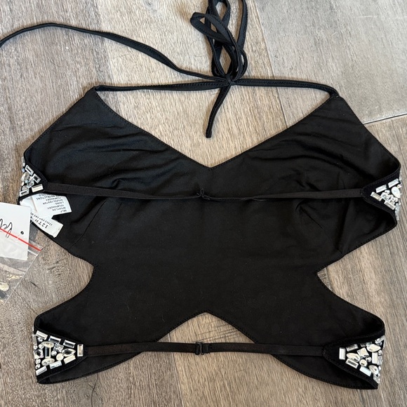 12th Tribe Black and Silver Beaded Crop Top/Butterfly Top - Picture 4 of 5